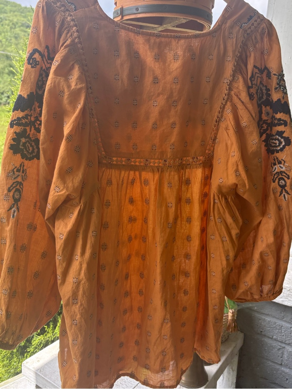 Tantrums Burnt Orange Embroidered Peasant Tunic - Picture 4 of 6